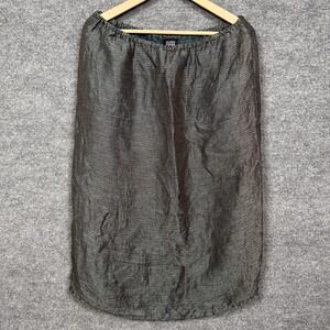 Eileen Fisher Size Medium‎ Crushed Silk Midi Skirt Black Elastic Waist Crinkle